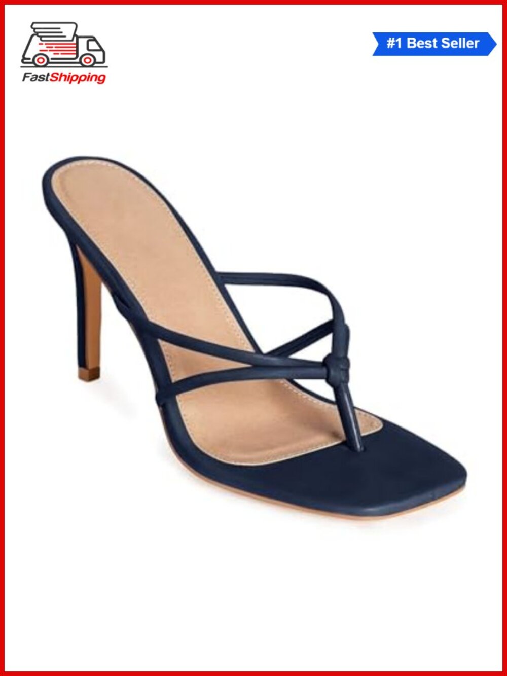 Womens Strappy Square Toe Heeled Thong Sandals Slip On Open Toe Mules